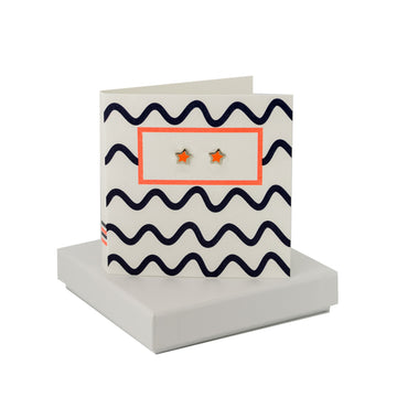 Waves Card - Coral Enamel Star Studs Coral and Mint
